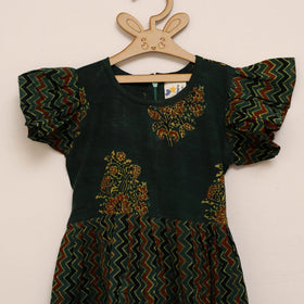 Girls pure cotton ajrakh hand block print frock dress (2-3