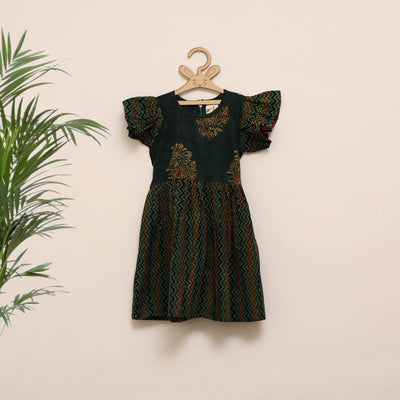 Girls pure cotton ajrakh hand block print frock dress (2-3