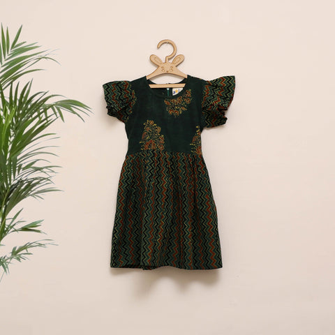 Girls pure cotton ajrakh hand block print frock dress (2-3