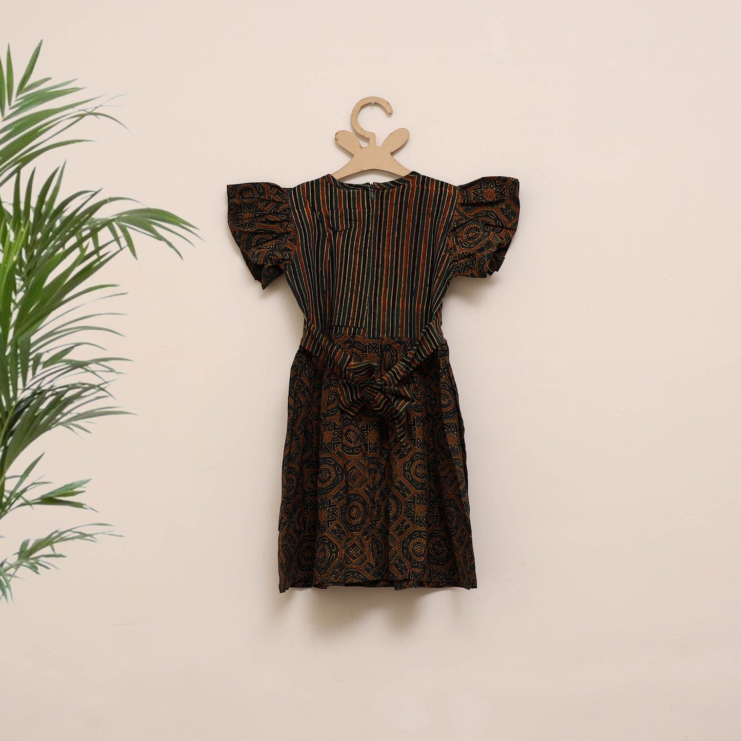 Green - girls pure cotton ajrakh hand block print frock