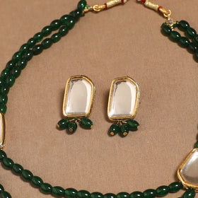 Glass beads kundan work necklace set 62 - handcrafted