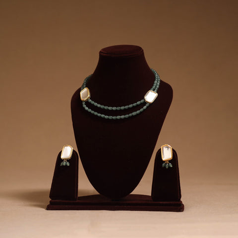 Glass beads kundan work necklace set 67 - handcrafted