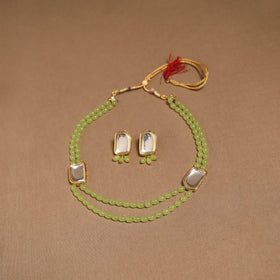 Glass beads kundan work necklace set 69 - handcrafted