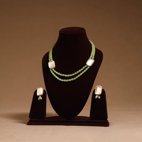 Glass beads kundan work necklace set 69 - handcrafted