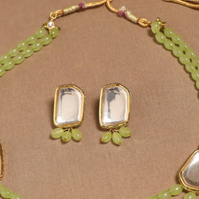 Glass beads kundan work necklace set 69 - handcrafted