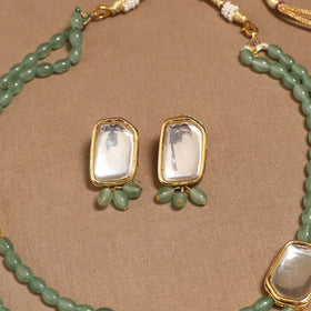 Glass beads kundan work necklace set 70 - handcrafted