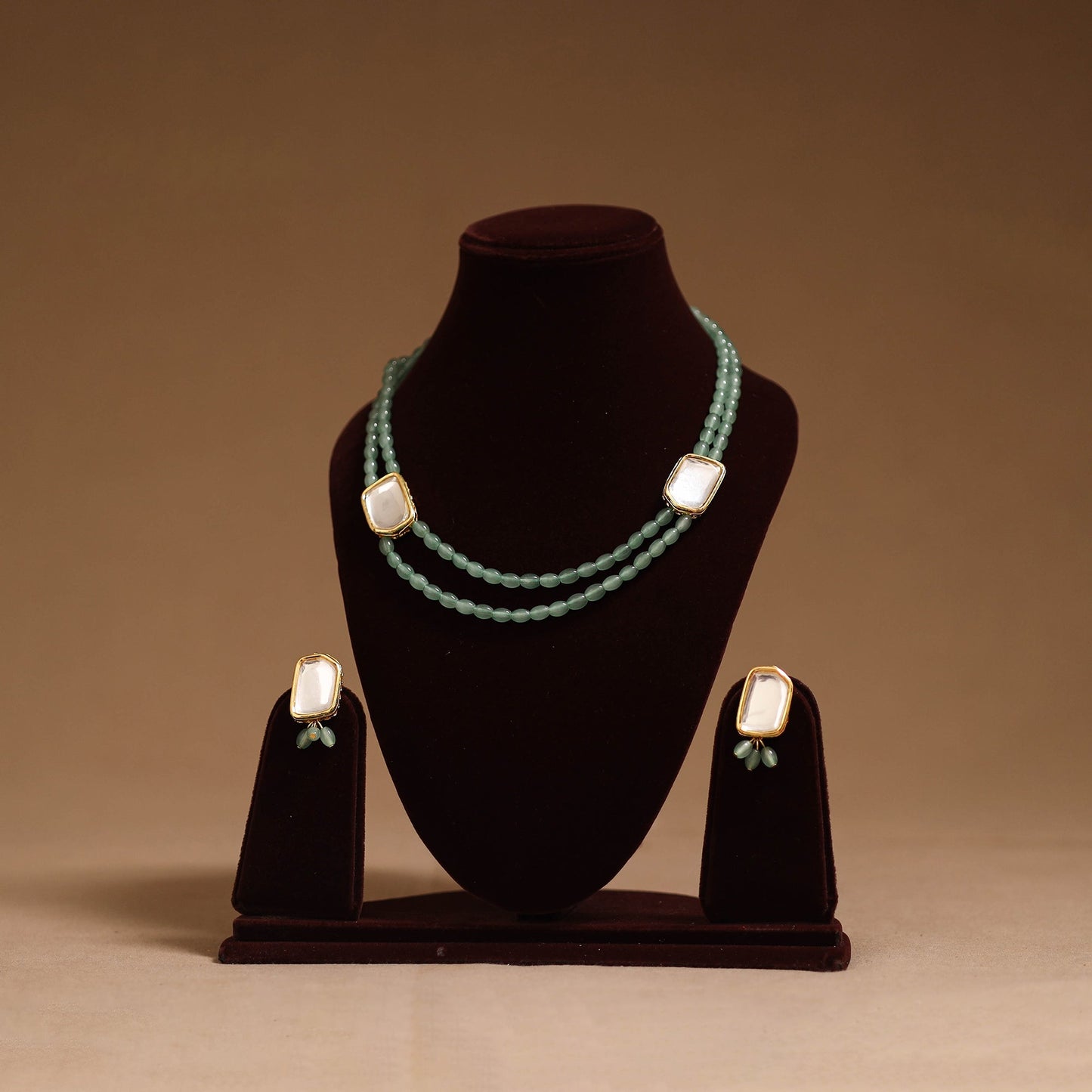 Glass beads kundan work necklace set 70 - handcrafted