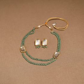 Glass beads kundan work necklace set 70 - handcrafted