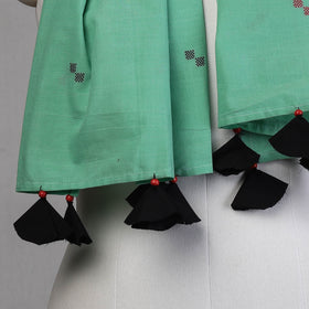 Green - Godavari Jamdani Buti Patchwork Cotton Stole with Tassels
