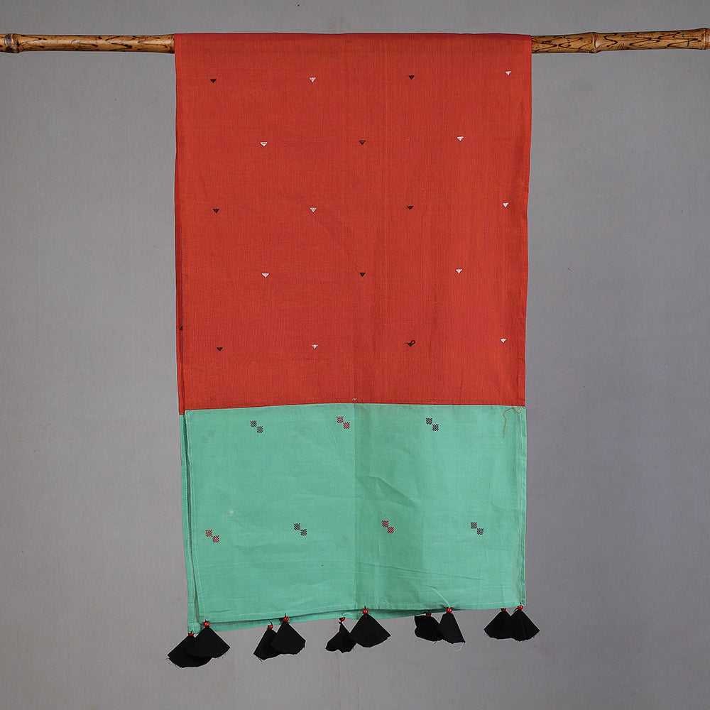 Green - Godavari Jamdani Buti Patchwork Cotton Stole with Tassels
