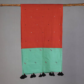 Green - Godavari Jamdani Buti Patchwork Cotton Stole with Tassels