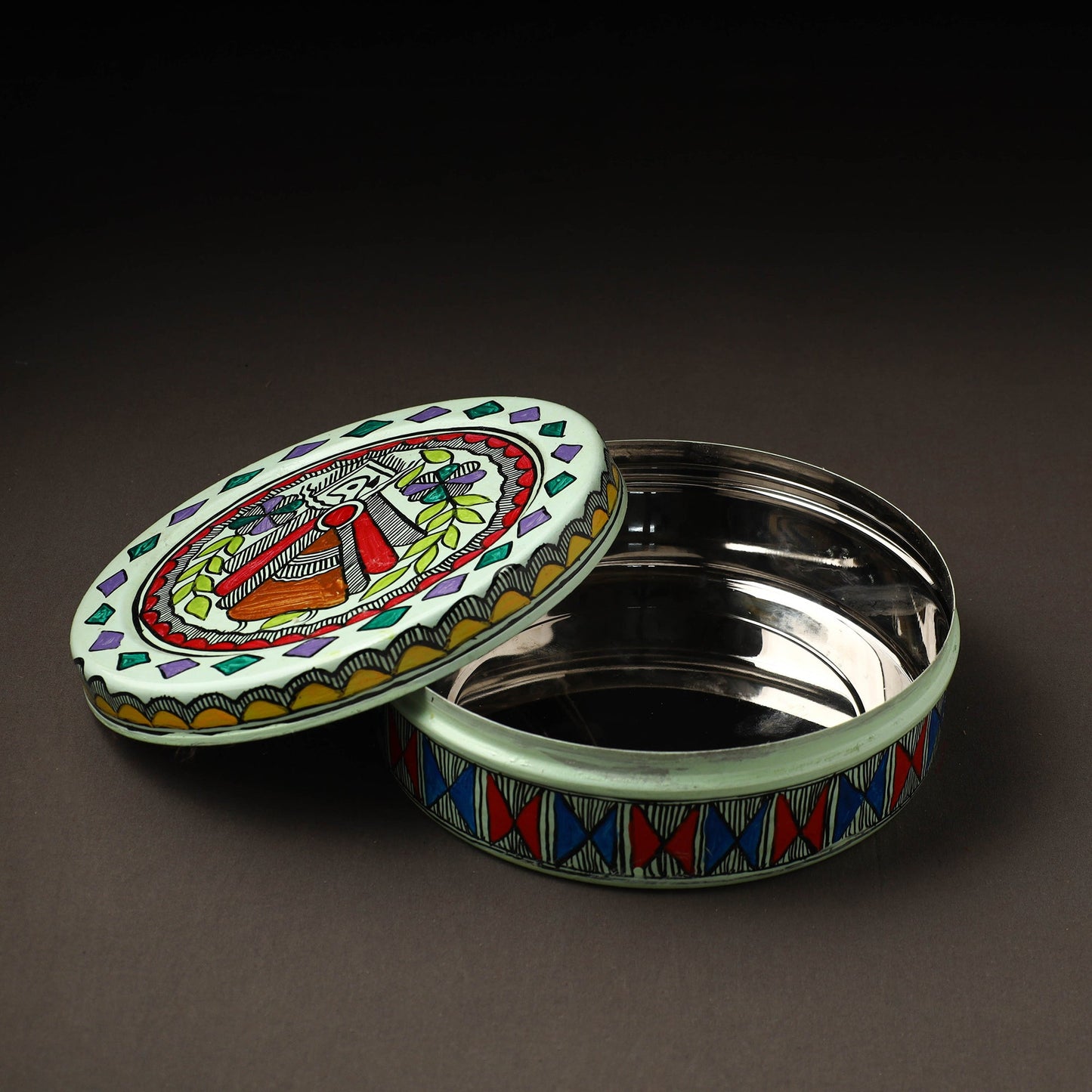  Godna Madhubani Handpainted Stainless Steel Casserole