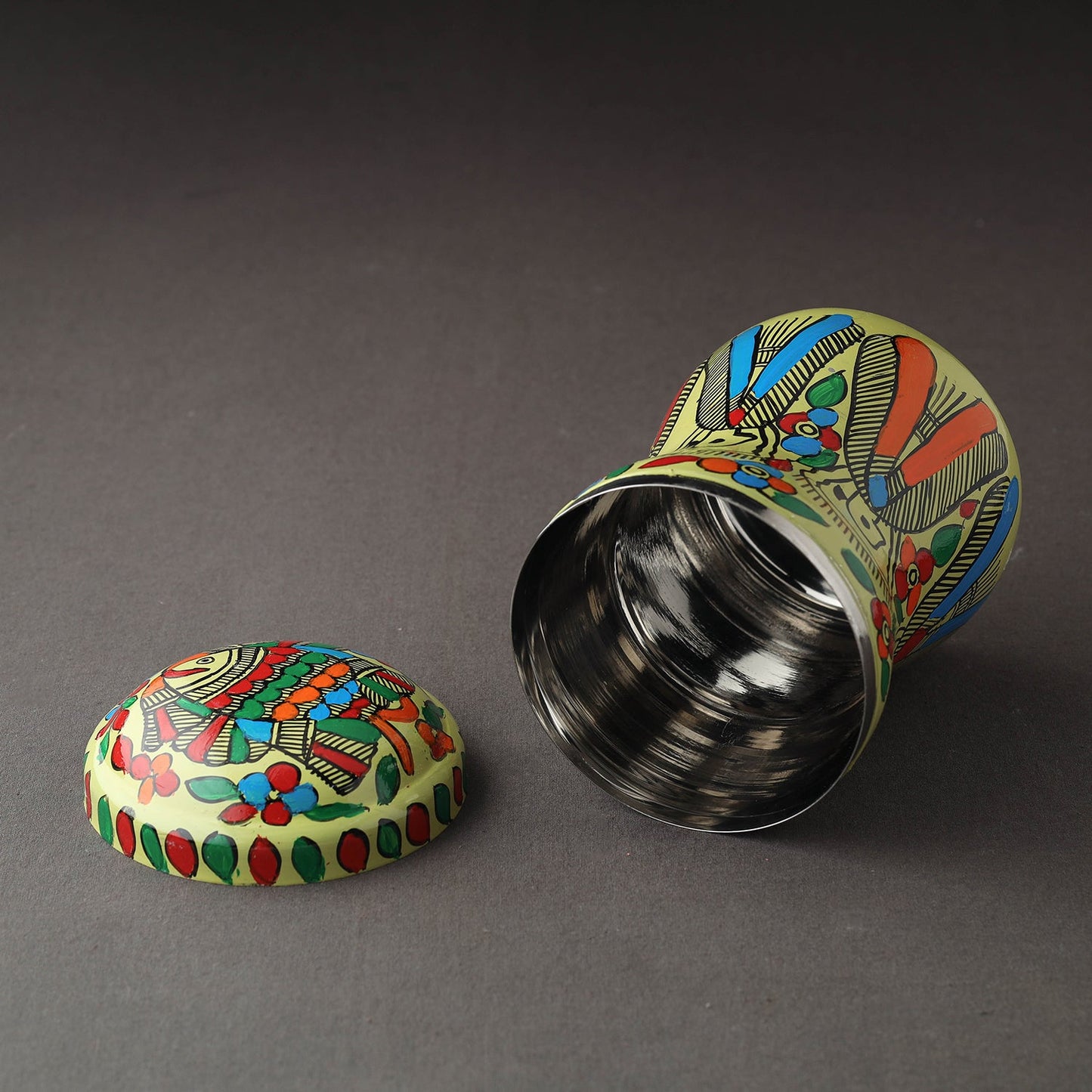 Green Bengal Patua Handpainted Stainless Steel Multi Utility Canister