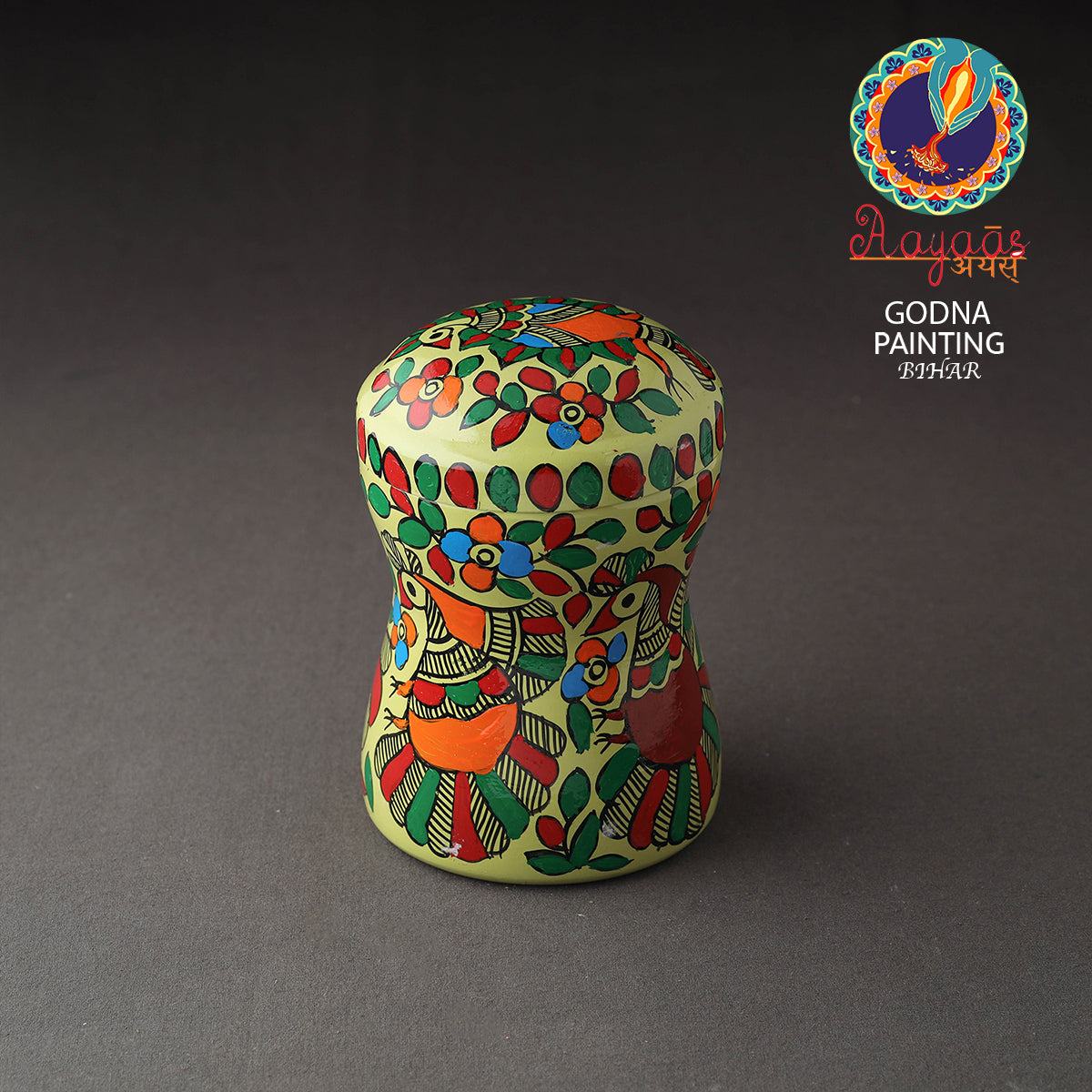Green Bengal Patua Handpainted Stainless Steel Multi Utility Canister