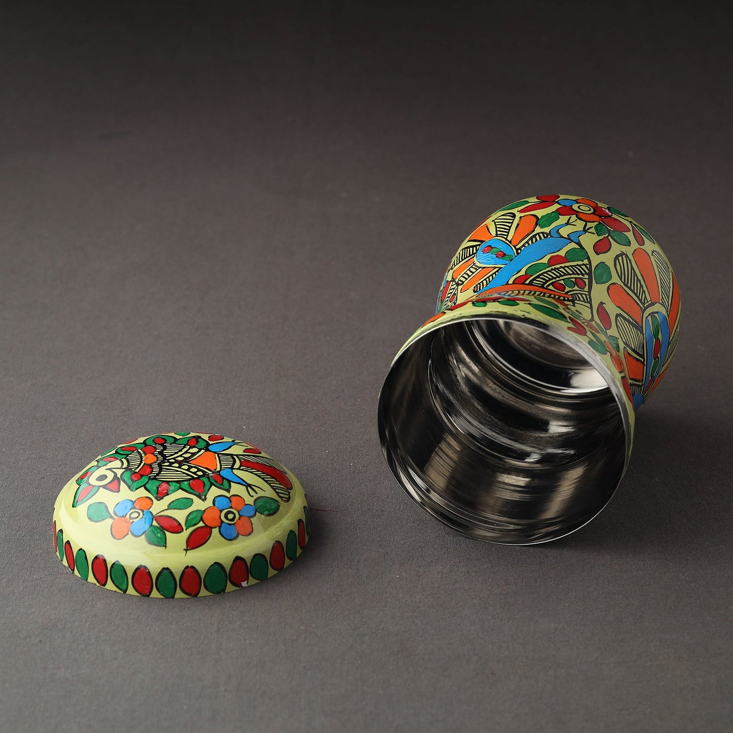Green Bengal Patua Handpainted Stainless Steel Multi Utility Canister