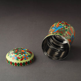 Green Bengal Patua Handpainted Stainless Steel Multi Utility Canister