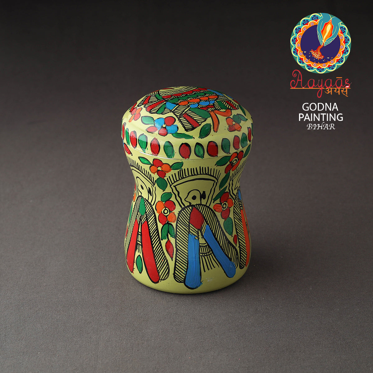 Green Bengal Patua Handpainted Stainless Steel Multi Utility Canister