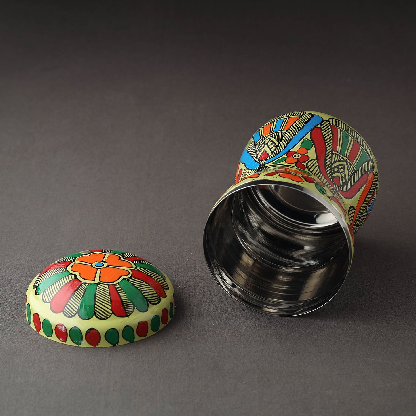 Green Bengal Patua Handpainted Stainless Steel Multi Utility Canister