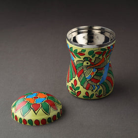 Green Bengal Patua Handpainted Stainless Steel Multi Utility Canister