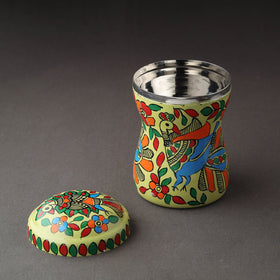 Green Bengal Patua Handpainted Stainless Steel Multi Utility Canister