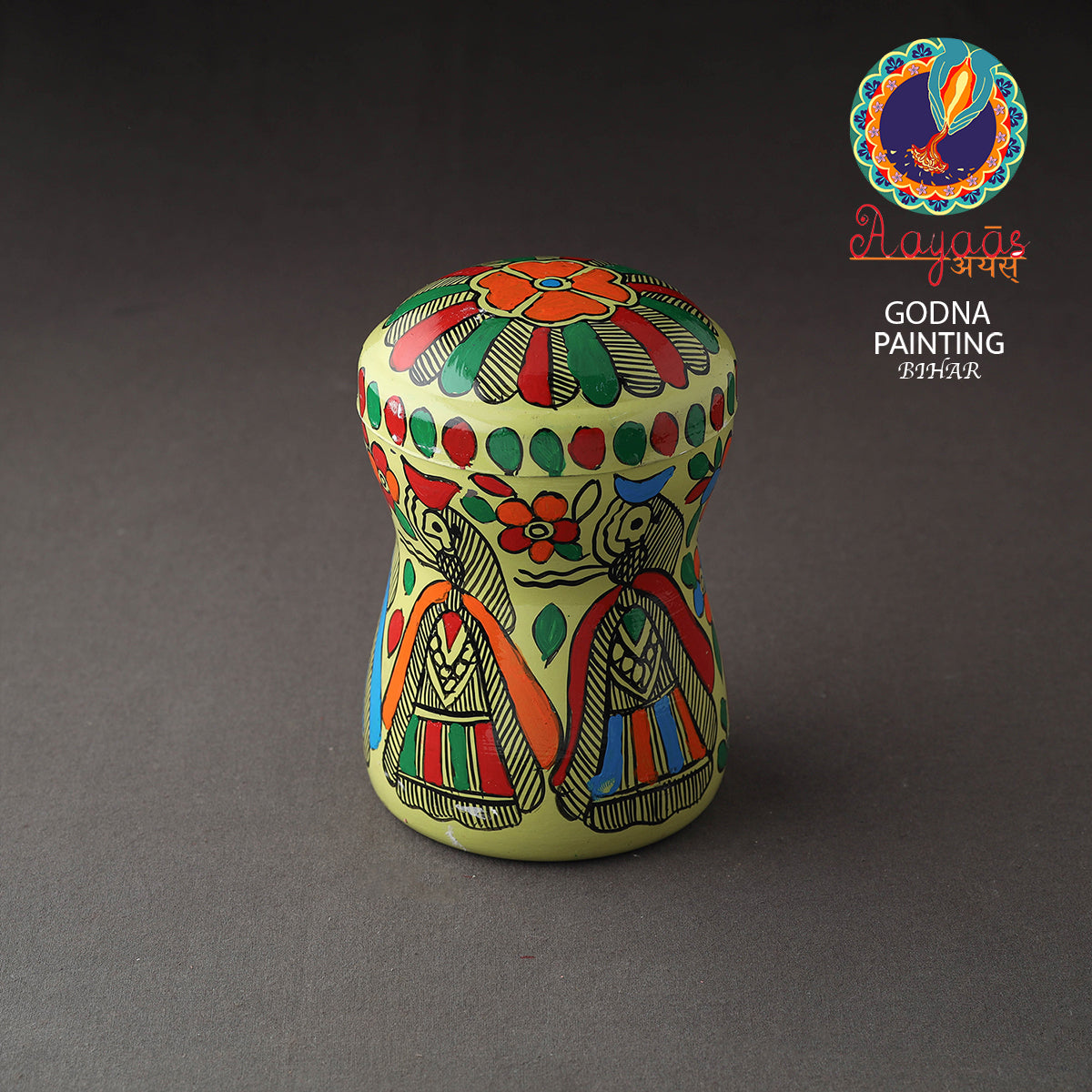 Green Bengal Patua Handpainted Stainless Steel Multi Utility Canister