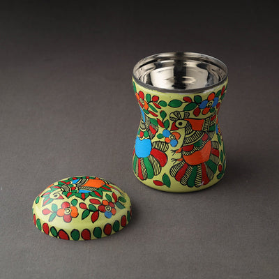 Green Bengal Patua Handpainted Stainless Steel Multi Utility Canister