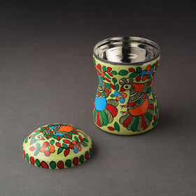 Green Bengal Patua Handpainted Stainless Steel Multi Utility Canister