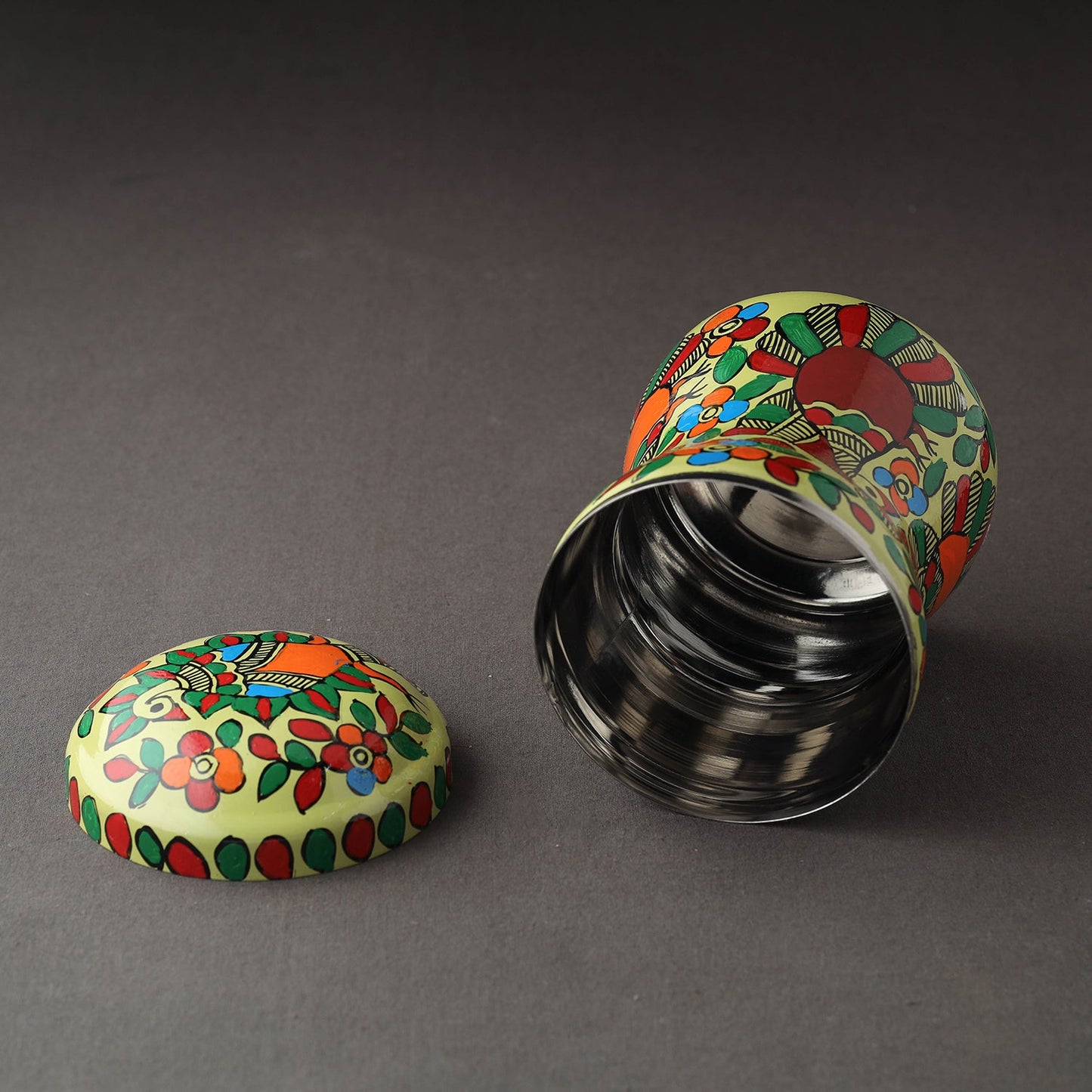 Green Bengal Patua Handpainted Stainless Steel Multi Utility Canister