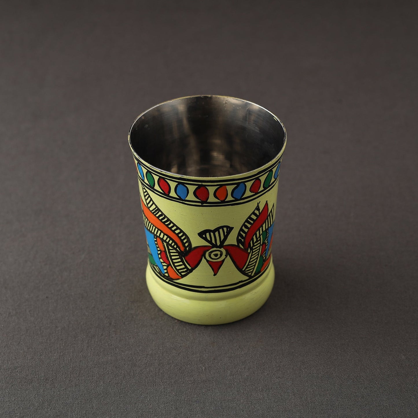 Godna Madhubani Green Handpainted Stainless Steel Glass