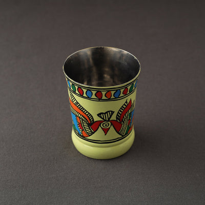 Godna Madhubani Green Handpainted Stainless Steel Glass