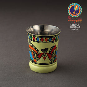 Godna Madhubani Green Handpainted Stainless Steel Glass