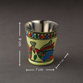 Godna Madhubani Green Handpainted Stainless Steel Glass