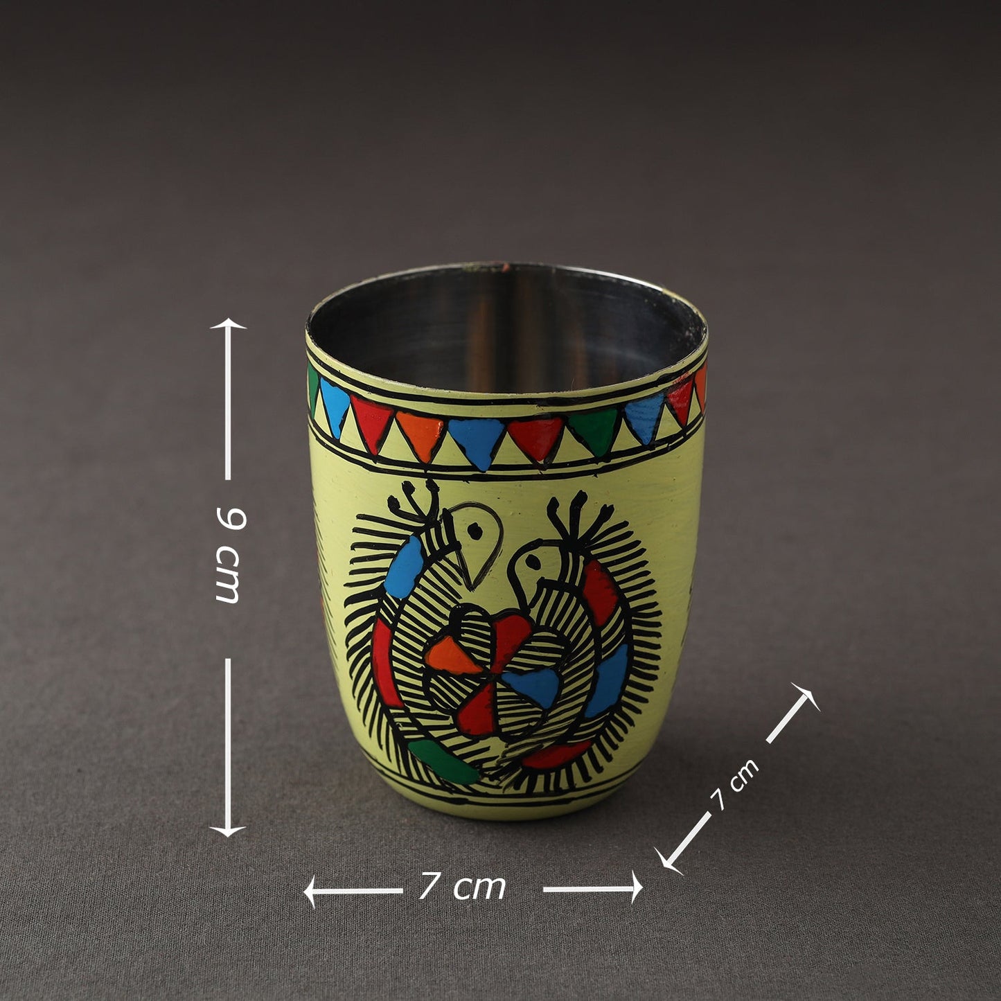 Godna Madhubani Green Handpainted Stainless Steel Glass