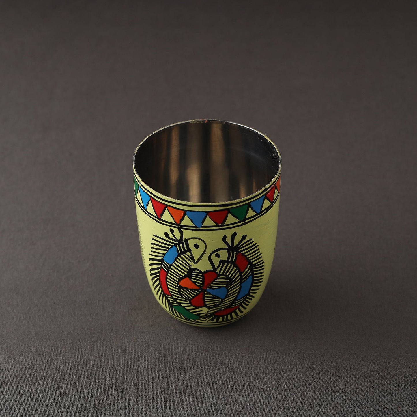 Godna Madhubani Green Handpainted Stainless Steel Glass