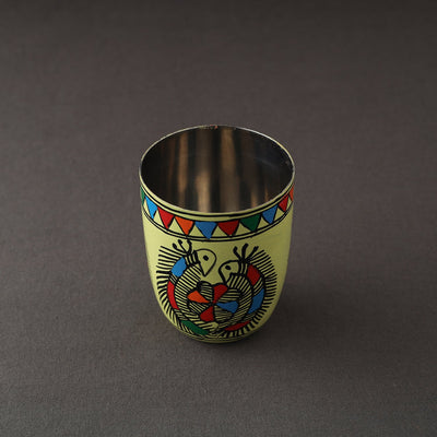 Godna Madhubani Green Handpainted Stainless Steel Glass