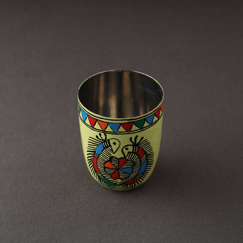 Godna Madhubani Green Handpainted Stainless Steel Glass