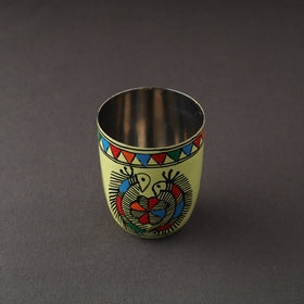 Godna Madhubani Green Handpainted Stainless Steel Glass