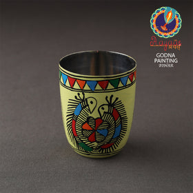 Godna Madhubani Green Handpainted Stainless Steel Glass
