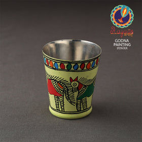  Godna Madhubani Green Handpainted Stainless Steel Glass 