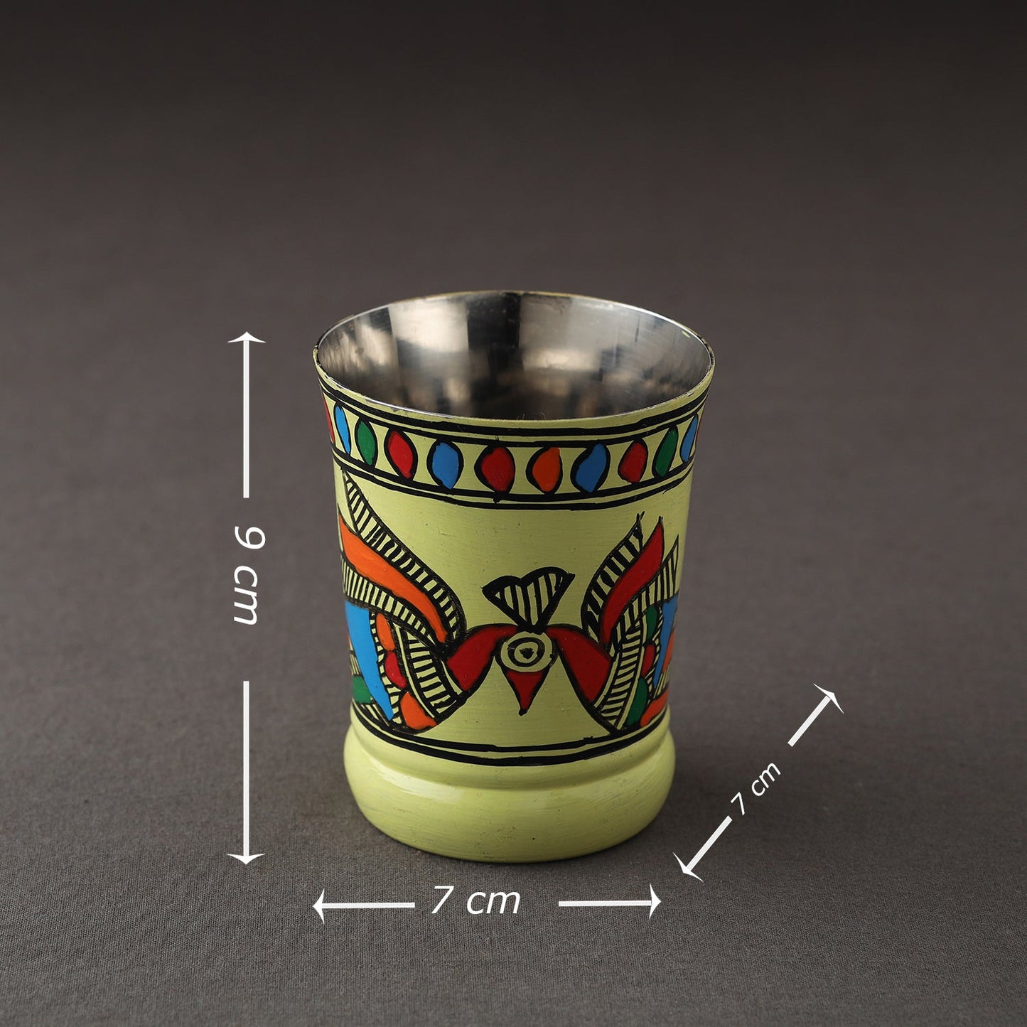 Godna Madhubani Green Handpainted Stainless Steel Glass