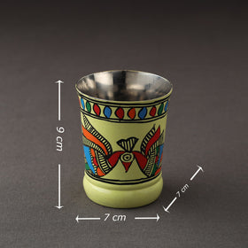 Godna Madhubani Green Handpainted Stainless Steel Glass