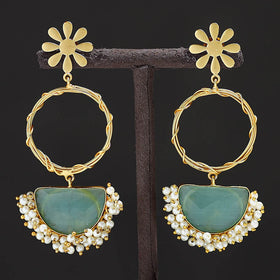 Green - golden plated seep pearl & onyx natural stone