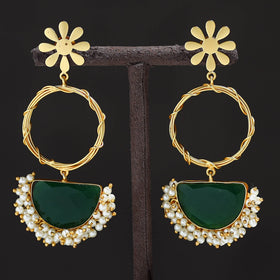 Golden Plated Seep Pearl & Onyx Natural Stone Earrings 05