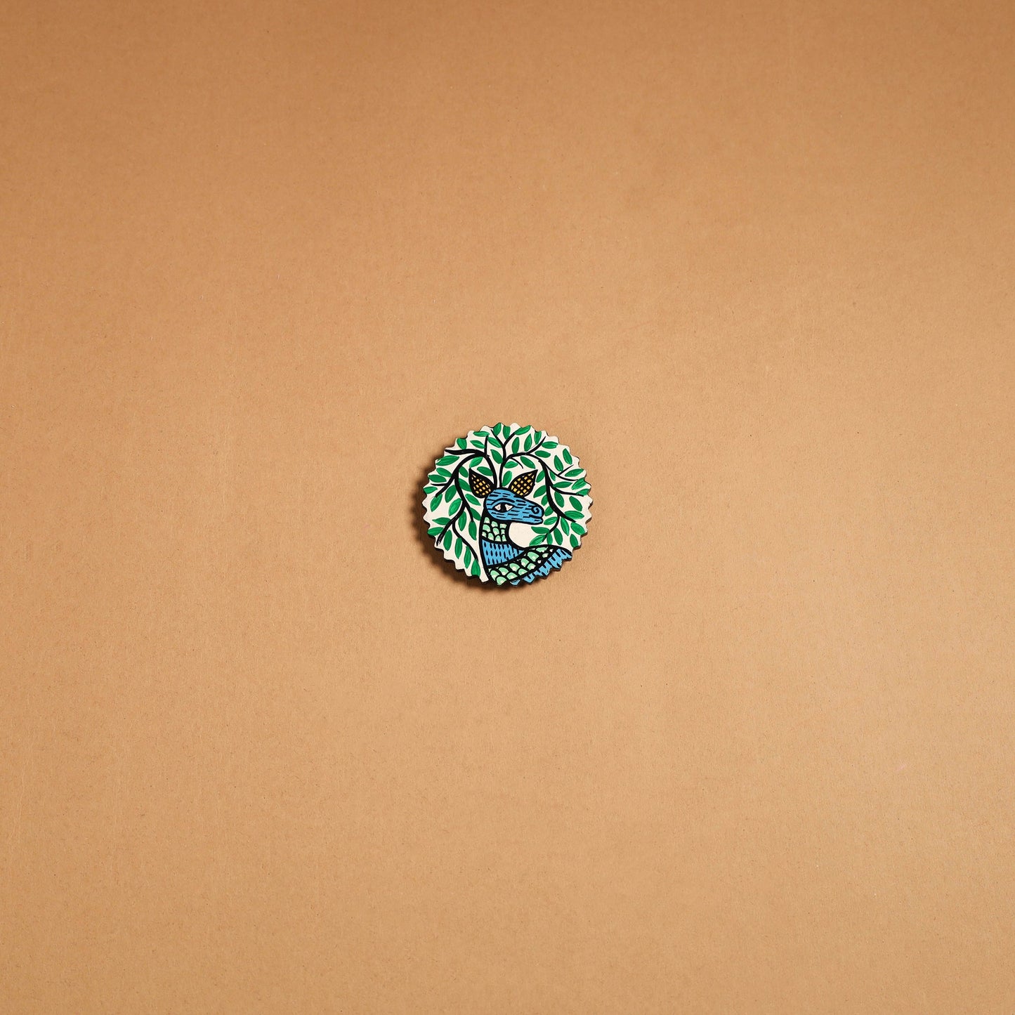 Green - gond handpainted wooden fridge magnet 30