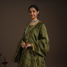 Green - gota work chanderi silk bagru kurta set (set of 3)