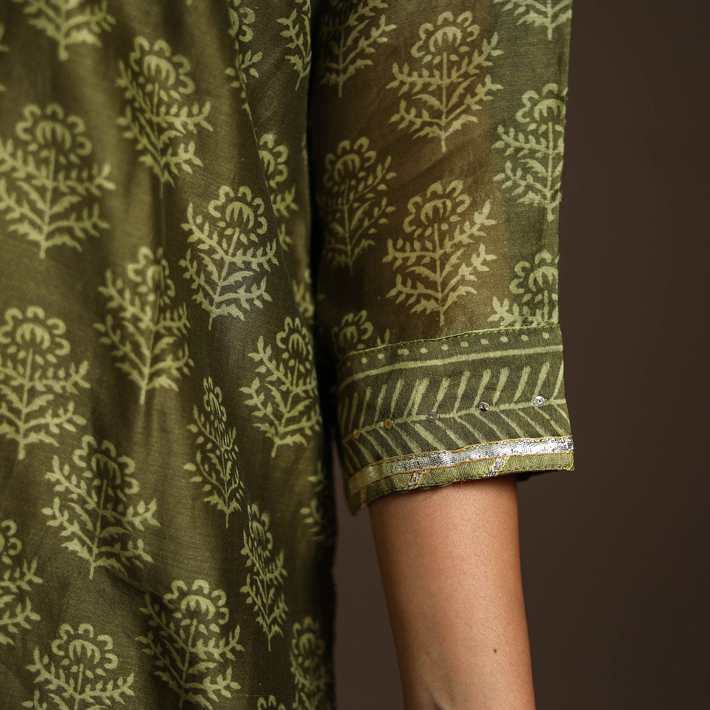 Green - gota work chanderi silk bagru kurta set (set of 3)