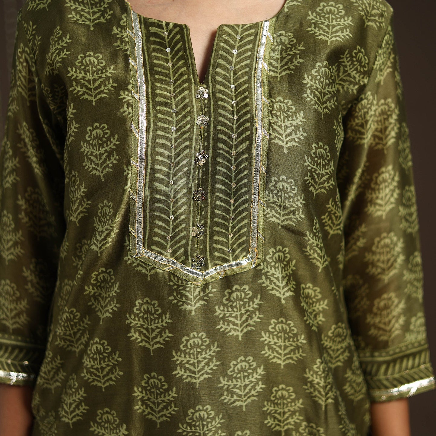 Green - gota work chanderi silk bagru kurta set (set of 3)