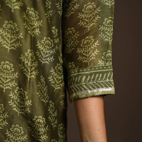 Green - gota work chanderi silk bagru kurta set (set of 3)