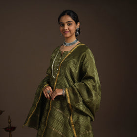 Green - gota work chanderi silk bagru kurta set (set of 3)