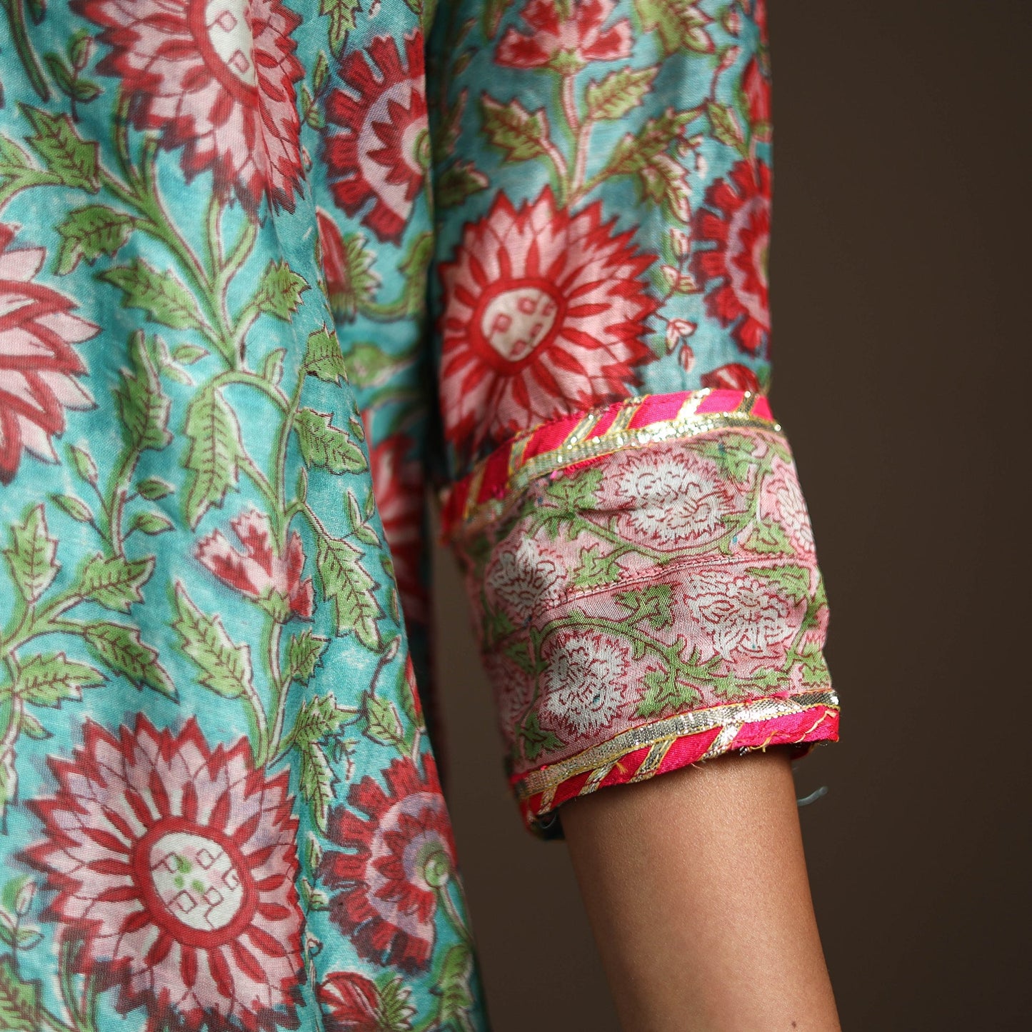 Green - gota work chanderi silk sanganeri kurta set (set